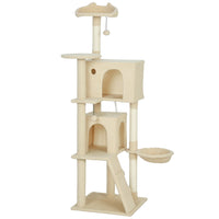 PawHut 63" Cat Tree with Sisal Scratching Posts and Condos - Beige-Features a condo, hammock and platforms, meeting all your cat's needs 