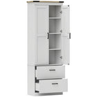 HOMCOM 67" H Tall Kitchen Pantry Cabinet with Adjustable Shelves - Cream White Wood Grain-Four-tier cabinet and two drawers maximize storage space 