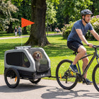 PawHut Dog Bike Trailer, Bicycle Trailer with Flip-Down Ramp Tailgate - Grey-Front door threshold prevents paws slipping out, reduces wheel-scrape risks

