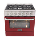 Kucht 36" KDF Series Pro Style Propane Gas Dual Fuel Range - Stainless Steel/Red-Cook and bake like a pro with the extra-large convection oven with 5.2 cu. ft. of capacity, 5-rack configuration and extra-large oven window
