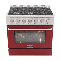 Kucht 36" KDF Series Pro Style Propane Gas Dual Fuel Range - Stainless Steel/Red-Cook and bake like a pro with the extra-large convection oven with 5.2 cu. ft. of capacity, 5-rack configuration and extra-large oven window