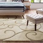 Modway Jubilant Burgeon Scrolling Vine Shag Area Rug - 5 ft W x 8 ft L - Creame/Beige-Gripping Jute Fabric Underside