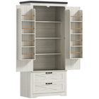 HOMCOM 64" H Kitchen Pantry Cabinet with Doors and Drawers - Distressed White-Distressed white pantry with barn doors and black accents exudes farmhouse charm 
