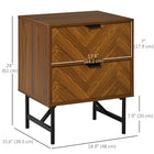 HOMCOM Bedside Table with 2 Drawers - Walnut Brown-Can be used as a nightstand, side cabinet, bookshelf, organizer and etc