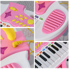 Qaba Kids Toddler Toy Piano Keyboard with Included Sitting Stool - Pink-Adjustable microphone allows your child can sing along with the music 