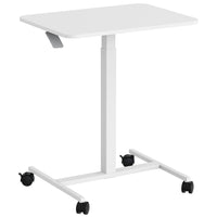 ShoppingAll Pneumatic Height Adjustable Mobile Sit-Stand Desk Laptop Computer Cart - White-COMPUTER WORKSTATION: Single Piece Wooden Desktop Measures 28.3”x18.9”, Ideal Size To Fit Almost Any Size Monitor, Laptop, Or Tablet, With Keyboards.