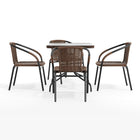 Flash Furniture 28" Square Glass Metal Table with Dark Brown Rattan Edging & 4 Dark Brown Rattan Stack Chairs-Designed for Commercial and Residential Use
