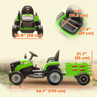 Qaba 12V Kids Ride On Tractor with Trailor and Remote Control - Green-Long-lasting 12V battery povides 60 minutes of uninterrupted fun playtime 