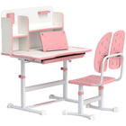 Qaba Kids Study Table & Chair, Adjustable Kids Desk & Chair Set - Pink-MDF tabletop and steel legs for durability 
