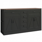 HOMCOM 55" Farmhouse Sideboard Buffet Cabinet with Barn Doors & Drawers - Black-Features six drawers and two cabinets to keep your kitchen essentials organized