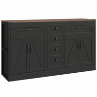 HOMCOM 55" Farmhouse Sideboard Buffet Cabinet with Barn Doors & Drawers - Black-Features six drawers and two cabinets to keep your kitchen essentials organized