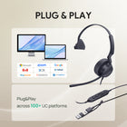 Yealink UH42 Mono Headset - For Phone & Computer - Microsoft Teams - Black-Connection type: USB-C cord with USB-A adapter