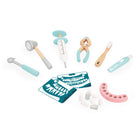 Janod Dentist Toy 9-Piece Set-Includes 9 pieces like dentures, a toothbrush, and drill.