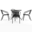 Flash Furniture 31.5" Round Glass Metal Table with 4 Black Metal Aluminum Slat Stack Chairs-Designed for Commercial and Residential Use