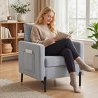 HOMCOM Modern Accent Chair with Metal Legs and Thick Cushion for Bedroom - Light Grey-A pocket on each side for remote, magazine and other small items
