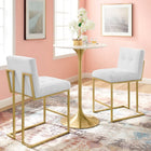 Modway Privy Gold Stainless Steel Upholstered Fabric Counter Stool - Gold White - Set of 2-Soft Polyester Fabric Upholstery
