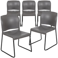 Flash Furniture HERCULES Series Grey Full Back Contoured Stack Chair with Black Powder Coated Sled Base-Set of 5 Multipurpose Stack Chairs