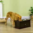 PawHut Elevated Large Dog Bowls with Storage Drawer - Coffee-Robust, long-lasting stainless steel dog bowls with an easy-to-clean dishwasher-safe design 