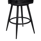 Armen Living Justin 26" Counter Height Swivel Bar Stool in Vintage Black Faux Leather with Black Metal Legs-6