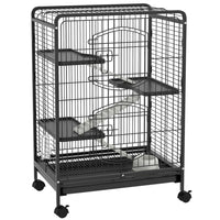 PawHut 37" H 4-Tier Rolling Small Pet Cage - Black-Ideal for a variety of small animals including bunny, ferret, chinchilla, and other similar sized small pets 