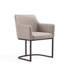 Manhattan Comfort Serena 23.03" Modern Leatherette Upholstered Dining Armchair - Light Grey - Set of 2-Floating Style Chair with Black Semi Circle Metal Base