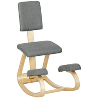HOMCOM Ergonomic Rocking Wood Kneeling Stool Chair - Grey-Improves posture, prevents hunchback, relieves back and lumbar pain