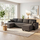 HOMCOM U-Shaped Sofa Couch with Double Chaises - Dark Grey-Colour: Dark Grey