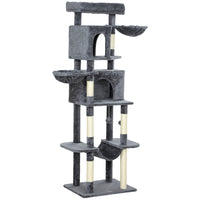 PawHut 69" Cat Tree Tower with 2 Condos - Dark Grey-68.9" H (175cm) multi-level design suitable for homes with multiple cats 