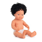 Miniland Anatomically Correct 15" Baby Doll - Caucasian Boy - Curly Black Hair (Polybag)-These dolls feature articulated arms and legs, allowing children to dress the doll and pose it lying down or sitting up