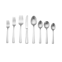 Table 12 50-Piece Flatware Set - Stainless Steel with Satin Finish - Dishwasher Safe-8 Place Forks, 8 Place Knives, 8 Place Spoons, 8 Salad Forks, 8 Teaspoons, 8 Round Bowl Soup Spoons, 1 Serving Fork, 1 Serving Spoon