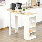 HOMCOM Bar Table with 4 Storage Shelves - Natural Wood-The attached foot pads protect the floor from scratching