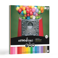 Astrodesigns 65lb Cover Paper - 12" W x 12" H - Creative Collection - 18-Colour - 72 Pack-You will receive 4 sheets each of Lime Green, Gamma Green, Celestial Blue, Periwinkle, Colonial Blue, Lilac, Wisteria (Violet), Bubble Gum, Re-Entry Red, Cosmic Orange, Orbit Orange, Yellow Orange, Solar Yellow, Pulsar Pink, Plasma Pink, Grocer Kraft, Concrete and Eclipse Black.