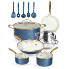 Gotham Steel Ultra Performance Ceramic and Aluminum Non-Stick Cookware 15-Piece Set - Navy with Gold Handles-Gotham Steel natural collection: healthier cooking is easy with this nonstick ceramic cookware set, pots and pans are designed to be 2x more durable, dishwasher safe, and oven safe up to 500˚F, gold stay-cool handles allow you to go from stovetop to oven, but this set doesn't just cook good, they look good too, with a modern cream color that adds an elevated aesthetic to your kitchen