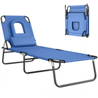 Outsunny Adjustable Outdoor Lounge Chair with Face Hole and Pillow - Blue-Suitable for outdoor parks, gardens, patios, poolside, conservatories, beaches, and more