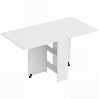 HOMCOM Drop Leaf Folding Dining Table with 2-Tier Shelves & Rolling Casters for 2-4 - White-Drop leaf design