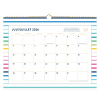 Emily Ley Simplified 2026-27 Standard Wall Calendar - 15" x 12" - Happy Stripe - Bilingual-Page size: 11-7/8" H x 14-7/8" W