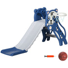 Qaba 3 in 1 Toddler Slide for Indoor with Basketball Hoop, Climber - Blue-Versatile functionality as a slide and basketball hoop combo 