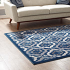 Modway Kalinda Rustic Vintage Moroccan Trellis Area Rug - 5 ft W x 8 ft L - Beige Moroccan Blue/Ivory-Gripping Rubber Underside