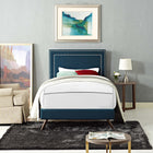 Modway Virginia Fabric Twin Platform Bed with Round Splayed Legs - Azure-Ten Wood Support Slats 