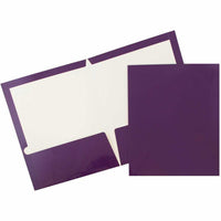 JAM Paper Laminated Two-Pocket Glossy Presentation Folders - Purple - 6 Pack-Colour: Purple