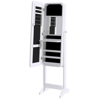 HOMCOM Freestanding Mirror Jewelry Cabinet - 11.75" L x 57.5" W x 14.25" H - White-Freestanding jewelry cabinet with stand, ideal for living room, bedroom, powder room, etc. 