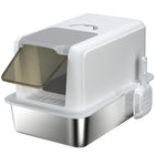 PawHut Stainless Steel Cat Litter Box with Removable Lid & Scoop - White-Stainless steel tray simplifies cleaning, just rinse with water 