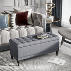 HOMCOM Tufted Linen Storage Ottoman Bench with Soft-Close Lid - Grey-Wide top opens to expose ample extra storage space 