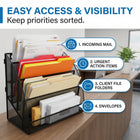 ShoppingAll 4-Tier Desktop or Wall-Mount Mesh File Sorter & Magazine Rack - Letter/A4 - Black-By utilizing vertical space, this organizer clears piles of paper from your desk, making it an essential tool for reception areas, home offices, and waiting rooms.
