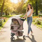 PawHut Deluxe 3-Wheel Pet Stroller with Brake - Canop - Cupholders - Coffee-Breathable mesh windows keep pets cool and comfortable
