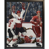 Frameworth Paul Henderson Classic Series 1972 Summit Series Golden Goal - Framed Canvas - 18.5" x 22.5"-Officially licensed Team Canada hockey canvas featuring Paul Henderson's iconic 1972 Summit Series Golden Goal