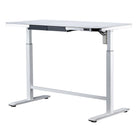 Motionwise M1 Glass Series Height Adjustable Electric Sit Stand Desk - 48" x 24" - with Single Tempered Glass Desktop - White-Electric Height Adjustment: Seamlessly switch between sitting and standing with a height range of 28” to 47”, using the easy-to-use side lever in an up-and-down motion, which helps reduce back pain and improve posture during long workdays