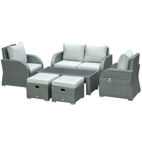 Outsunny 6-Piece Patio Furniture with Thick Cushions and Loveseat Sofa - Grey-Modern 6 pieces detachable outdoor furniture set offers stylish and comfortable lounging