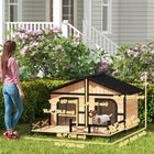 PawHut Wooden Dog House with Deck - Natural Wood-Constructed from solid, sustainable, and chemical-free fir wood 
