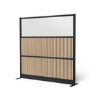 Luxor Modular Wall - 70" W x 70" H - Wood Slats and Frosted Acrylic in Black Frame-Creates semi permanent privacy in shared spaces